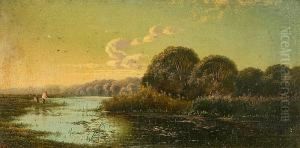 Anglers On A Quiet Stretch Of The River by Edwin H., Boddington Jnr.