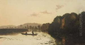 Figures By A Lock; And Anglers On A Lake Figures By A Lock; And Anglers On A Lake