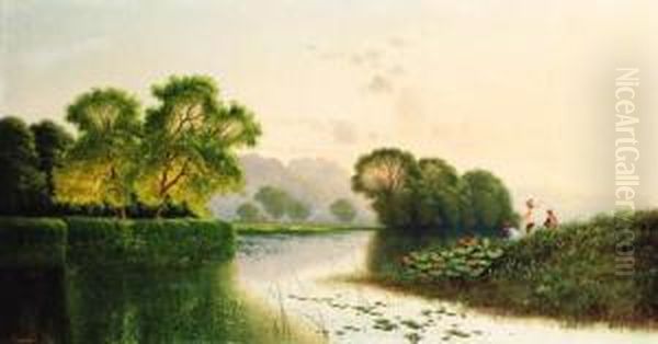 Anglers Fishing In A River Landscape - view 1