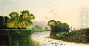 Anglers Fishing In A River Landscape