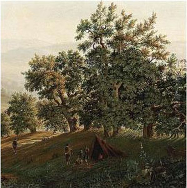 Travellers Resting In A Mountainous Landscape - view 1