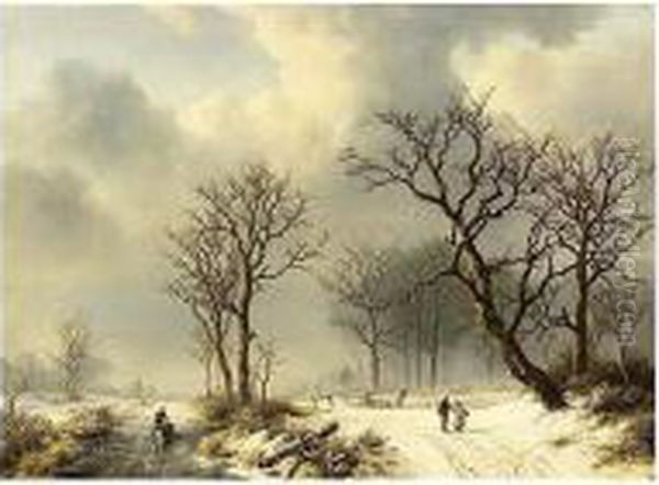 A Winter Landscape With Figures On A Snowy Track - view 1