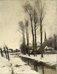 A View Of A Village In Winter by Paul Bodifee