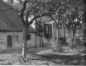 A Farmyard With Blossomtrees