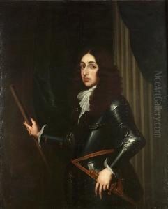 Portrait Of Henry, Duke Of
Gloucester (1640-1660), Standing Three-quarter-length, In Armour With A
Lace Jabot, Holding A Baton, Before A Draped Column by Jan van Boeckhorst