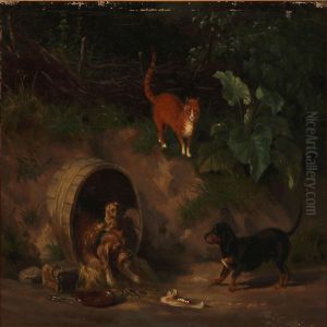 A Cat Watches The Dog's Fight For A Bone by Carl Henrik Bogh