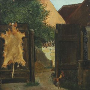 Yard With Chickens And Cow Hide by Carl Henrik Bogh
