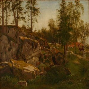 Forest Scene With Does by Carl Henrik Bogh