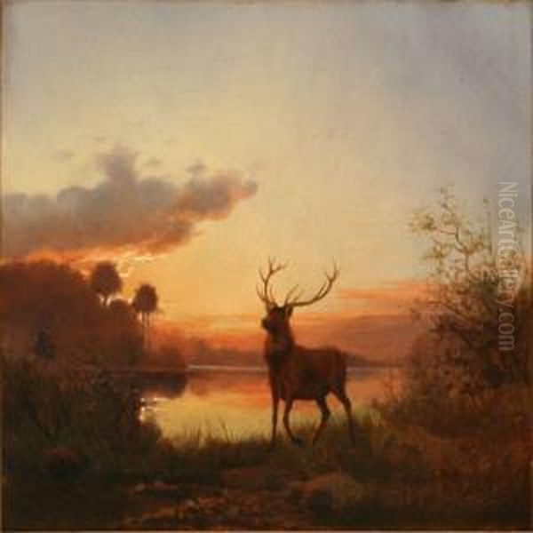 Evening Landscape With A Stag - view 1