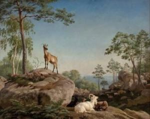 Ziegen In Felsiger Landschaft by Carl Henrik Bogh
