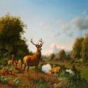 Red Deer In Rold Forest, Jutland by Carl Henrik Bogh