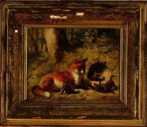A Fox With Her Litter by Carl Henrik Bogh
