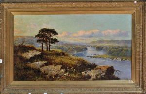 A Broad River Valley With Scots Pines On A Rocky Hillside In The Foreground