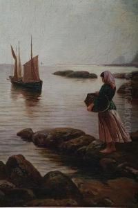 A Waiting The Return Of The Fishingboats by John Henry Boel