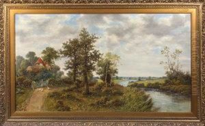 A Wooded River Landscape With A Woman And Geese by John Henry Boel