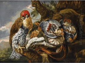 Un Faucon Gardant Un Trophee De Chasse