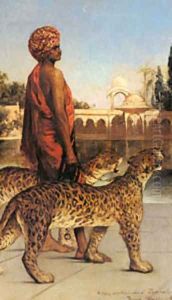 Benjamin The Palace Guard With Two Leopards by Constant Benjamin Jean Joseph
