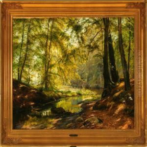 A Forest Scene Frommarselisborg Forest In Arhus by Johannes Boesen