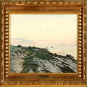 A Danish Coastalscenery At Sunset by Johannes Boesen