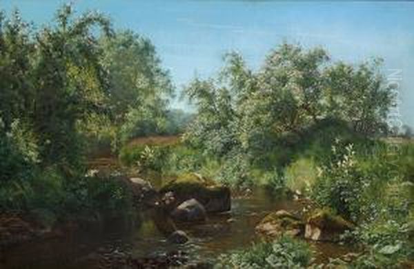 Wild Roses By A Stream. "vilde Roser Ved En Baek" - view 1