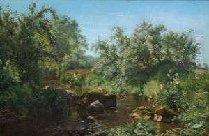 Wild Roses By A Stream. "vilde Roser Ved En Baek" by Johannes Boesen