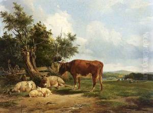 An Extensive Landscape With Cattle Resting by Simon Van Den Berg