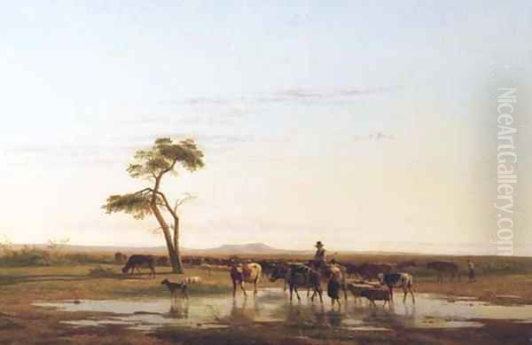 Watering the cattle in a vast landscape - view 1