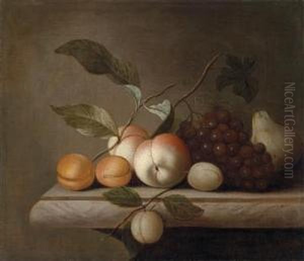 A Still Life Of Fruit On A Stonebalustrade - view 1
