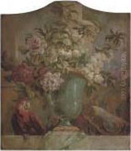 Flowers In An Urn With A Parrot On A Ledge: An Overdoor by Jakob Bogdani Eperjes C