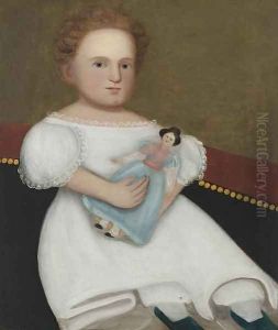 Portrait of a Little Girl with Doll Seated on a Sofa by Zedekiah Belknap