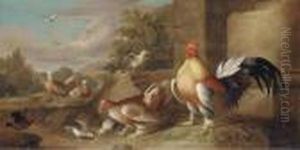 A Rooster, Hen And Other Fowl In An Extensive Landscape by Jakob Bogdani Eperjes C