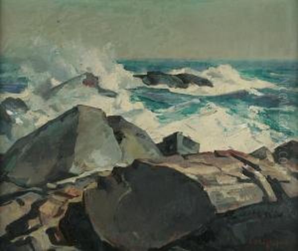 Surf Crashing On Rocks - view 1