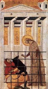 St Colomba Saved by a Bear 1340s detail
