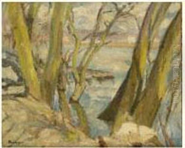 Auvers-sur-oise, Les Grands Arbres Au Bord De L'eau - view 1