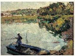 Pecheur En Bord De Riviere by Emilio Boggio