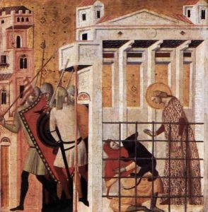Scenes from the Life of St Colomba St Colomba Saved by a Bear 1340s