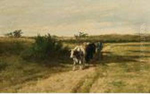 A Peasant With His Cattle On A Country Road by Hermanus Charles Christiaan Bogman
