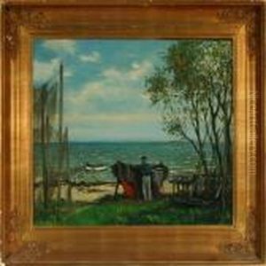 Coastal Scenery With A Fisherman By His Boat by Christian Bogo