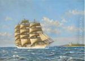 A Danish Windjammer Running Past Kronborg Castle; And A Danish Barque At Sea by Christian Bogo