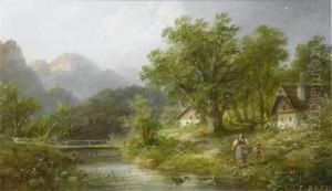 Waterside Landscape With Walkers