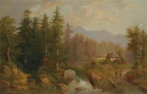 Alpine Landscape With Stream by Eduard Boehm