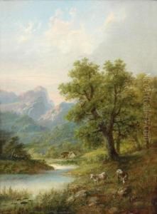 Alpine Landscape With Grazing Cattle