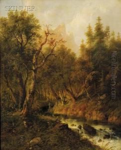 Boehm Deer By A Woodland Stream
