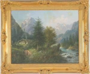 Two Figures On Path Along The River by Eduard Boehm