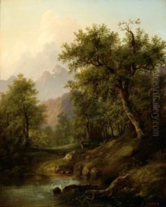 View Of A Lake In A Mountain Landscape by Eduard Boehm