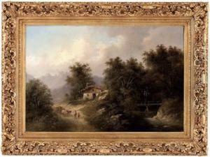 Ochsenfuhrwerk In Landschaft by Eduard Boehm