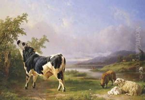 Boeufs et moutons au paturage by Jacques-Raymond Brascassat