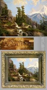 Gebirgslandschaft Mit Wassermuhle by Eduard Boehm