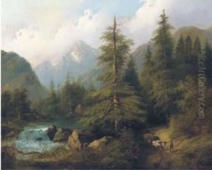 Travelling Through An Alpine Valley by Eduard Boehm