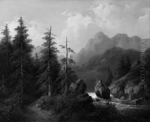 "wanderer Am Gischtenden 
Gebirgsbach". Sign., Rucks. Betitelt: Partie Bei Salzburg. Ol Auf Lwd. 
55 X 69 Cm. Rahmen. Abbildung Seite